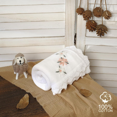 100% 40"x30" LAWKUL Baby Blanket Traceable Cotton Knit Receiving Blankets Soft Swaddle for Newbron Boy Girls White