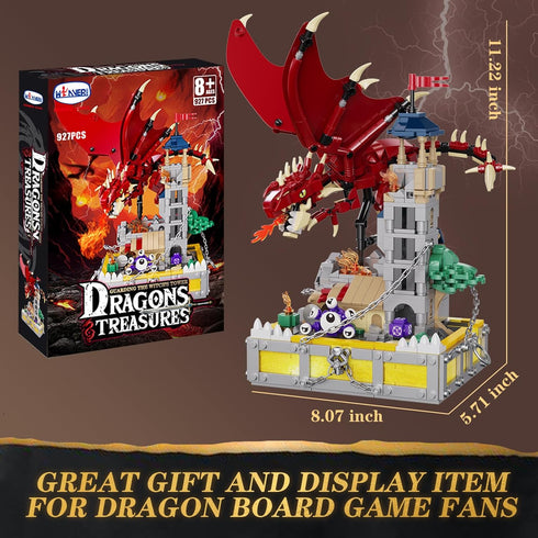 WINNER SPACE Dragons & Treasures Building Block Sets, 927 Pcs Red Dragon Medieval Castle Kits for Kids 8-12+