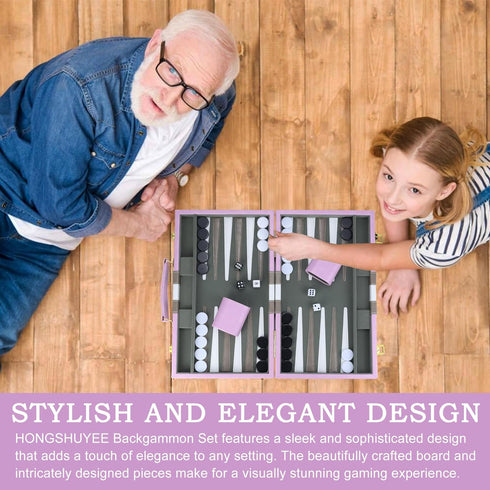Backgammon Sets 15 inch Backgammon Sets Backgammon Set for Adults, Purple Classic Board Game with Premium Leather Case