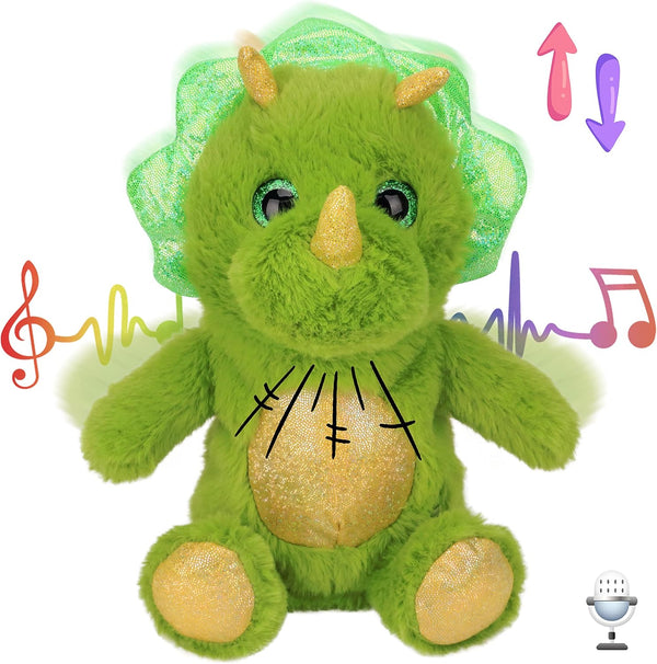 Hopearl Talking Dinosaur Plush Toy, Nodding Electric Interactive Buddy that Repeats What You Say, Green, 8''