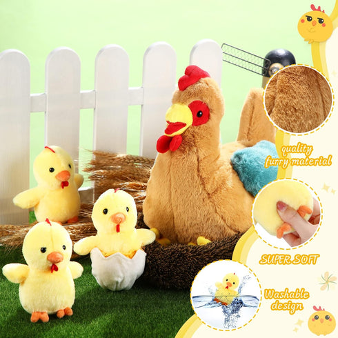 6 Skylety Pcs Chicken Stuffed Animal with Baby Chicks Inside Chicken Plush Toy for Kids Stuffed Animal Egg Laying Hen