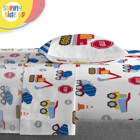 Set 4 Set Sunny Side Up Construction Zone Toddler Comforter - Piece Preschool Bedding Includes Comforter, Sheets