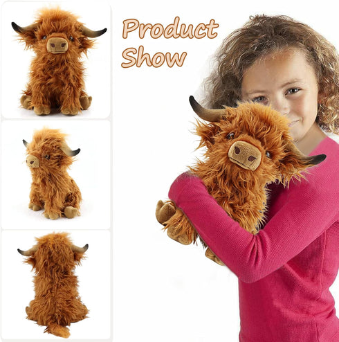 Highland Cows Stuffed Animal - Realistic Scottish Cow Plush Toy - Brown Cow, 10.8 Inch