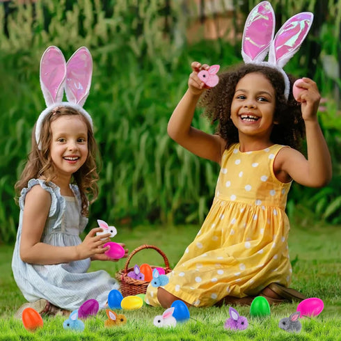 24 Pack Easter Egg Fillers with Easter Bunny Plush, Easter Eggs with Toys Inside, Mini Stuffed Animals Filled Easter