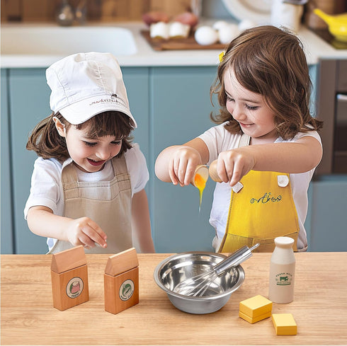 Toywoo Sets 3-6 Wooden Play Food for Kids, Pretend Play Kitchen Accessories with Shopping Bag, Cutting Toys, Gift