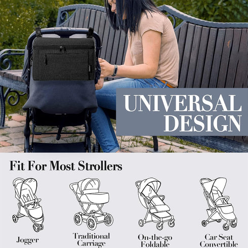 Universal Baby Stroller Organizer Large Space with Insulated Cup Holder Detachable Diaper Bag Adjustable Shoulder Strap