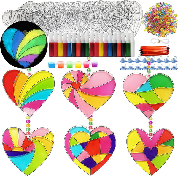 Ayhuhra 30 Sets Valentines Heart Suncatchers for Windows Glow in The Dark Valentines