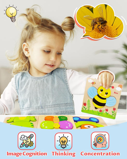 Bekayshad 4 Pack Wooden Puzzles for Toddlers, Animal Jigsaw Toys, Gifts for 1-3 Year Old Boys Girls, Educational