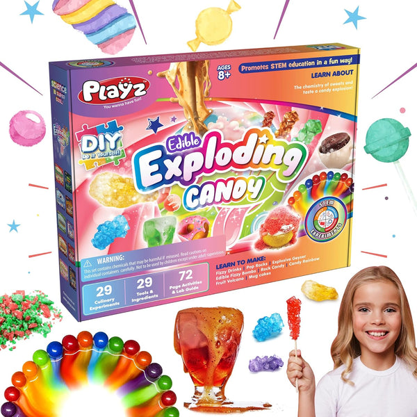 Playz Edible Exploding Candy Making Science Kit for Kids Ages 8-12, 29 Experiments, Educational Fun