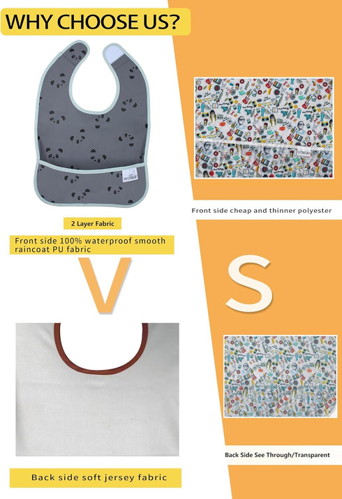 Baby Bibs for Eating - Waterproof Baby Feeding Bibs 3 Packs Washable for 6-24 Months