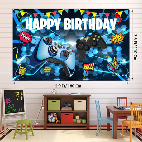 Video Game Birthday Party Decorations - 109Pcs Gamer Supplies for Boys Birthday Party, Happy Birthday Backdrop