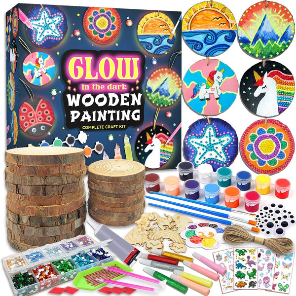 klmars Kids Wooden Painting Kit-Glow in The Dark-Arts & Crafts Gifts for