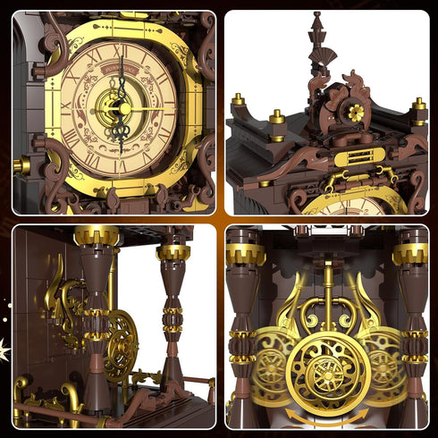 SHAREHB Set, 12+, Vintage Swing Clock Building Blocks Real Working Moving Pendulum & Rotating Dial, Mechanical Building