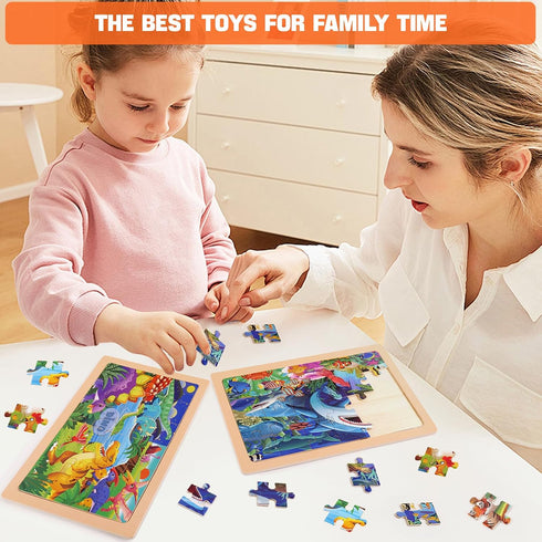 Nexority 4 Packs 24 3-5, 4-8, PCs Wooden Puzzles for Kids Ages Montessori Toddler Jigsaw Puzzles, Preschool Educational