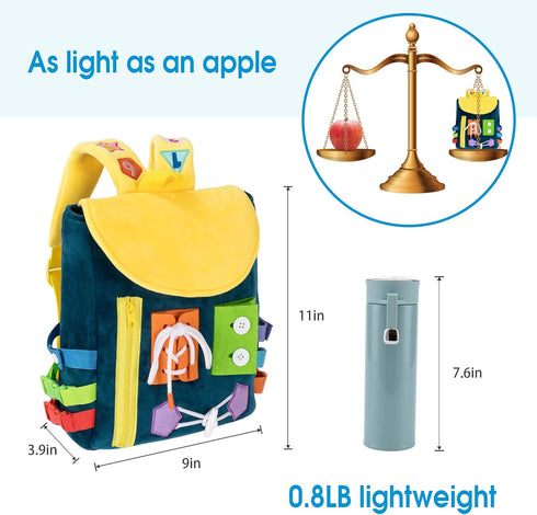 Busy Board - Toddler Backpack with Buckles and Learning Activity Toys for Developing Fine Motor Skills