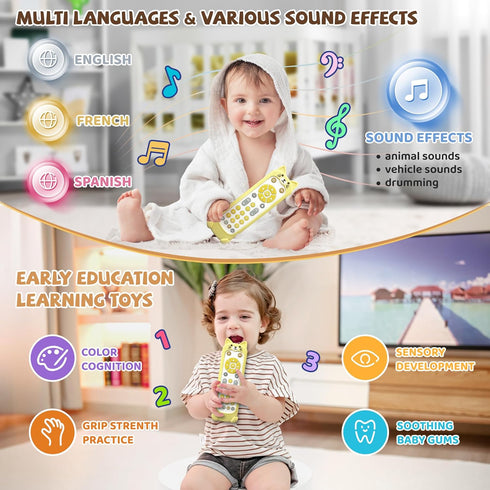 3 50+ 6-18 FLAMDYNO Baby Remote Control Toy with Cat Silicone Teether Cover - Language Learning Toy