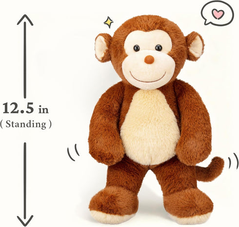 Toys,12.5" IKASA Monkey Stuffed Animals Plush Cute Plushie Soft Cuddly Plushy Fluffy Toy,Gifts for Family Kids Children
