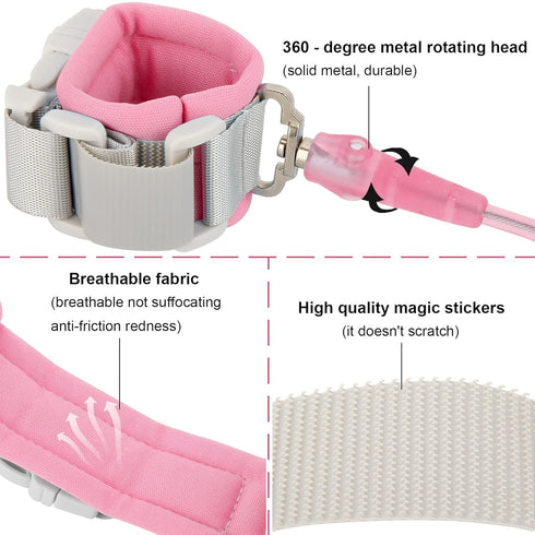 Blisstime Toddler Leash - Anti Lost Wrist Link with Key Lock, Upgraded Baby Leash for Kids (4.9ft/1.5m, Pink)