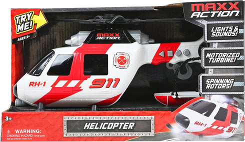 Sunny Days Entertainment Maxx Action Large Helicopter - Lights and Sounds Vehicle with Motorized Turbine and Spinning