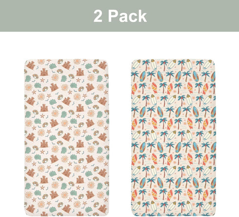 ZoUbqchY 28"x52" Summer 2 Pack Retro Boho Surfing Baby Crib Sheets for Boy Girl Surfboards Coconut Palm Trees Sun Soft