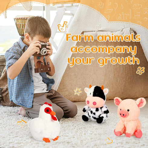 5 Pack Farm Plush Animals Set - 10 Inches Soft Stuffed Barnyard Animals Toy for Birthday Party Decoration Supplies