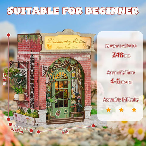 lovelyhome 3D DIY Book Nook Kit, Flower Shop Miniature House Dollhouse Kit for Adults Teen, Mini House Building Kit
