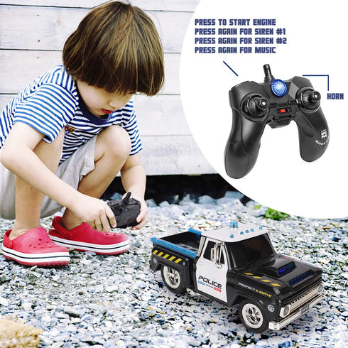Liberty Imports RC Remote Control Police Pickup Truck Toy Vehicle with Lights and Sirens, 1:16 Rechargeable Cop Car