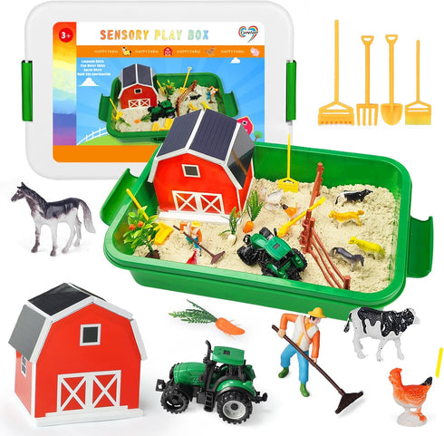 Carolart Farm Sensory BinFarm Animals Sand Kit with Sensory SandBarn Sandbox with