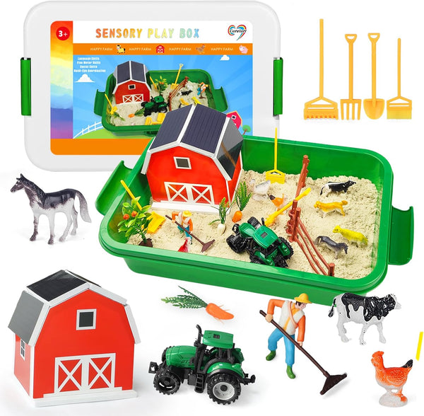 Carolart Farm Sensory BinFarm Animals Sand Kit with Sensory SandBarn Sandbox with