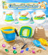 25 Set, 3-10 DISHIO Beach Toys for Kids, Pcs Metal Sand Sifter & Collapsible Beach Buckets Stainless Steel Sand Shovel
