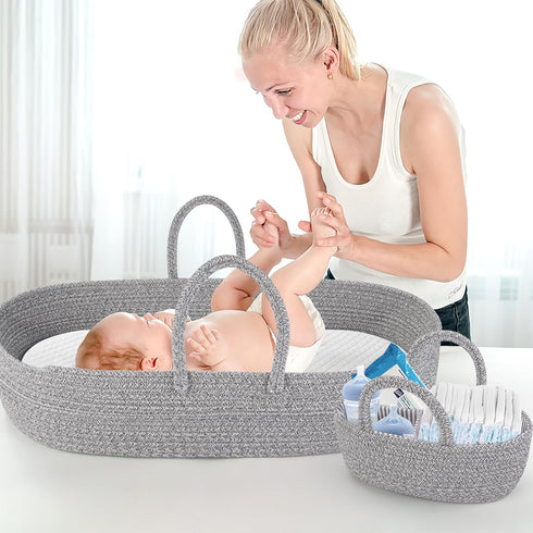 Pro Goleem 1 2 1 Baby Diaper Changing Basket, Portable Easy to Clean Moses Basket for Newborn Babies with Foam Pad