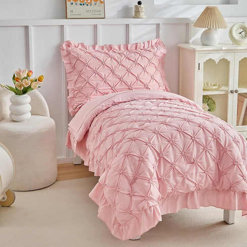Set Girls,4 Set,Ultra Set DuShow Princess Toddler Bedding for Pieces Ruffles Toddler Bed Soft Kids Pink Sheet Includes