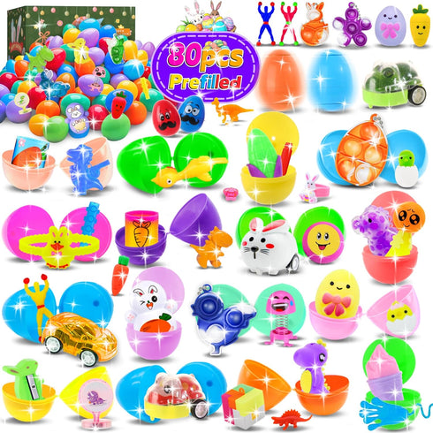 Ulosharky 80 Pack Prefilled Easter Eggs with Toys Inside, Plastic Eggs Fillers for