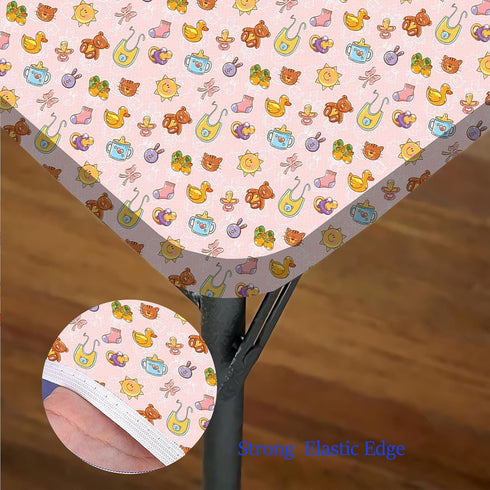 JUNTAIY 44x44 inch Baby Elastic Edged Tablecloth, Infant Toys Teddy Bears Rubber Ducks Pacifiers with Home Decorative