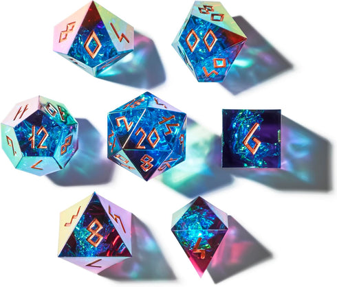 Set Set Iridescent DND Dice with Glowing LED Display Box Sharp Edge Polyhedral Dice with Mesmerizing Finish | Bonus