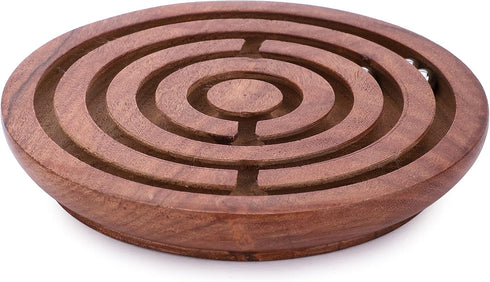 Ajuny Handcrafted Indian Wooden Round Labyrinth Ball Maze Puzzle Board Game - Challenging Education Game for Kids,