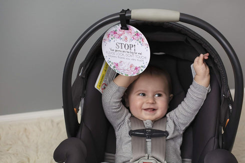 (Three Little Tots) Baby Safety No Touching Car Seat and Stroller TWO PACK – Car Seat Sign, Stroller Sign, Newborn Tag