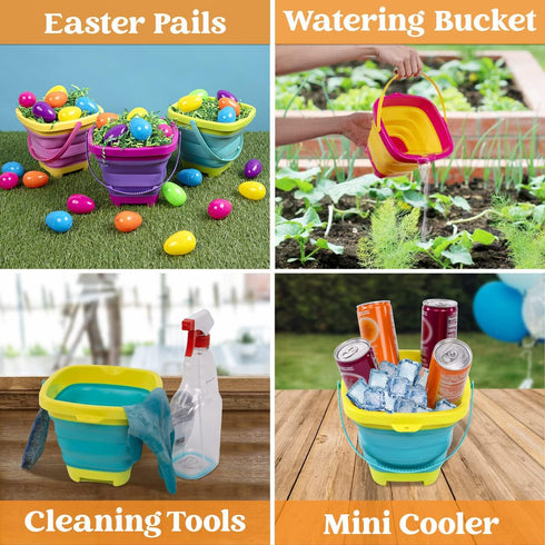 3 3 Summer Sloosh PCS Foldable Buckets with Shovels Sand Water Bucket Sandbox Square Party in Foldable Pail Silicone