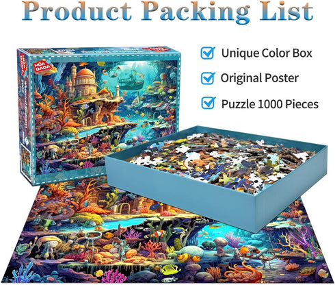 HUADADA 1000 Piece Puzzles for Adults - Whimsical Undersea Fairy Tale - Jigsaw Puzzles for Adults and Kids 1000 Piece Educational Games Colorful Puzzles for Home Decoration-Cartoon Puzzles 1000 Pieces