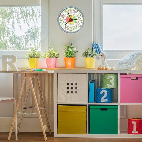 Educational Silent Movement Wall Clock for Teacher's Classrooms and Kid's Bedrooms (Silver/Multicolor Apple)