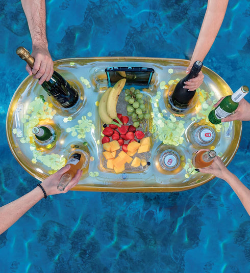POZA 8 39x23 Inches Inflatable Gold Floating Cooler - Luxurious Drink Holder Filled with Sparkly Confetti, Premium