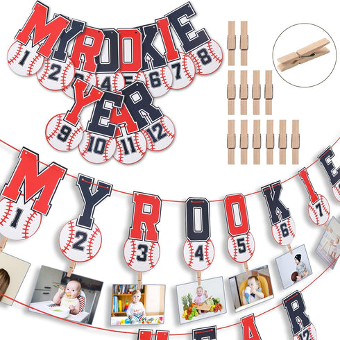 2 1st 1st Geyee Pcs Monthly Photo Baseball Birthday Banner Rookie of the Year Birthday Banner Year Picture One High