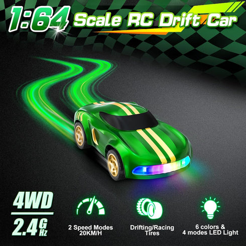 1/64 4WD 6 7 8-12, RC Drift Car, Mini Drift RC Cars Micro Remote Control Car with LED Lights and Speed Switch, Cars