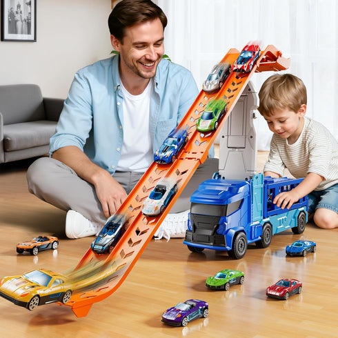 XINNOVEL Set 3 4 5 6 12 3 4 5 6 7 8 Truck Toys Car Track for Years Old Boys, Carrier Truck Transporter Car Race Track