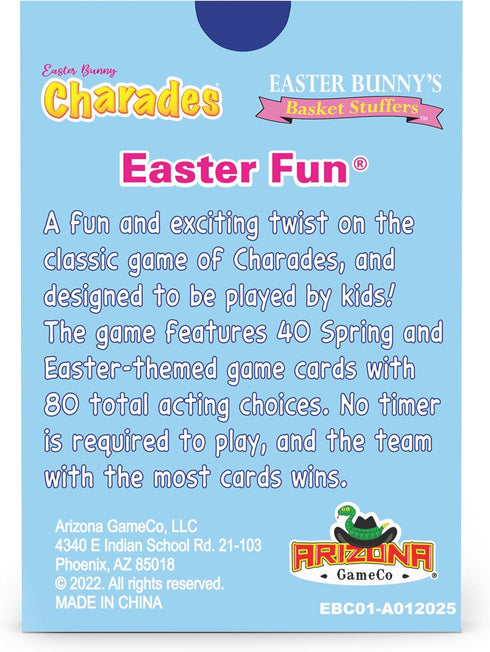 6+, 80 Arizona GameCo Easter Bunny Charades for Kids Ages No Reading Required Kids Charades Game, Acting Choices