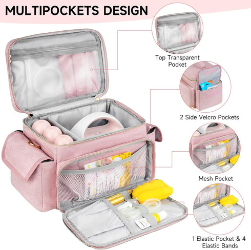 Jaffzora S1 S2, Pack, Breast Pump Bag Compatible with Spectra and Breastmilk Baby Bottle Cooler Bag with Ice Pink