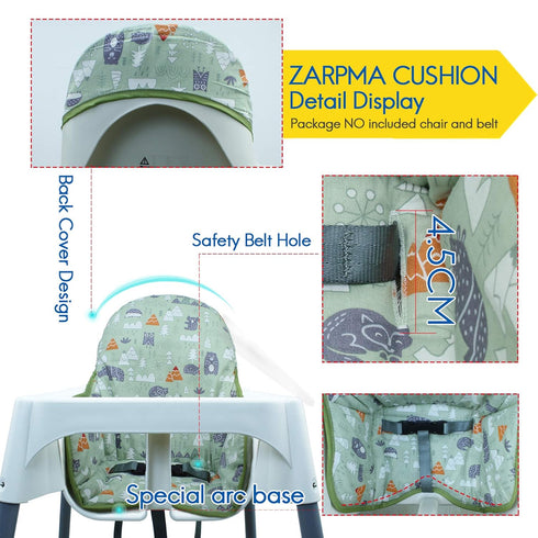 ZARPMA Cotton Seat Covers for IKEA Antilop Highchair,Cotton Surface and Padded,Forest Pattern Foldable Baby Highchair