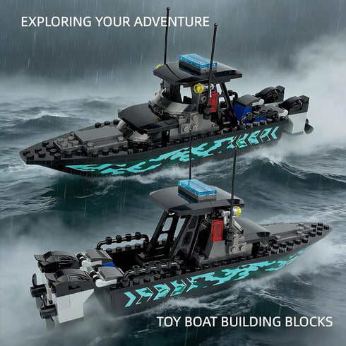 Set City Coast Guard Boat Building Blocks Police Boat, Rescue Boat & Patrol Ship Toy for Boys and Girls, STEM