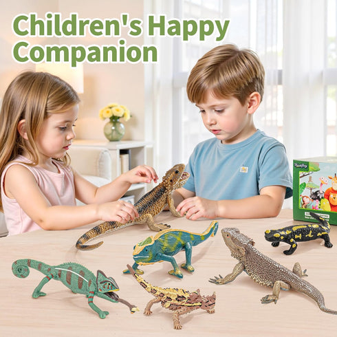 6PCS Large Lizard Figurines Rainforest Animal Toys, Realistic Plastic Reptile Animal Figurines, Includes Bearded