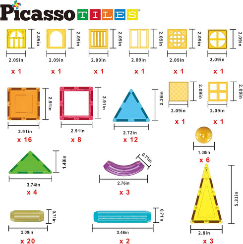 82 3+ PicassoTiles Piece Magnetic Sticks and Magnet Tiles Construction Building Block Toys for Toddlers, STEM Learning